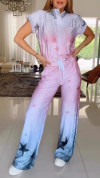 Women's Zipper Printed Lace-up Casual Jumpsuit