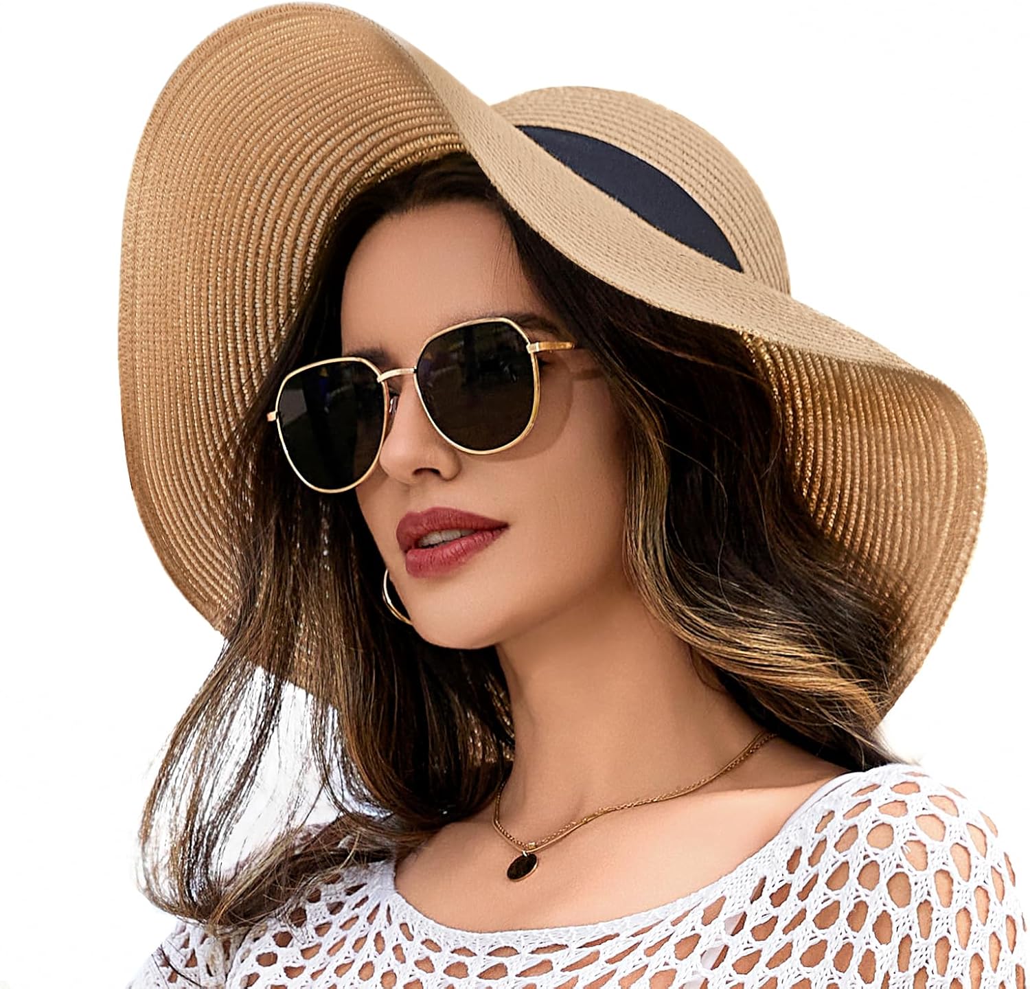 Beach Hat for Women, Wide Brim Sun Straw Hat for Women, Sun Hat Womens UPF 50+ UV Protection, Floppy Foldable Summer Hat