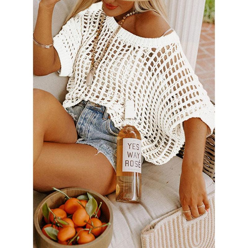 Letzter Tag 49 % Rabatt 🎁Damen Sommerpullover mit U-Ausschnitt und kurzen Ärmeln