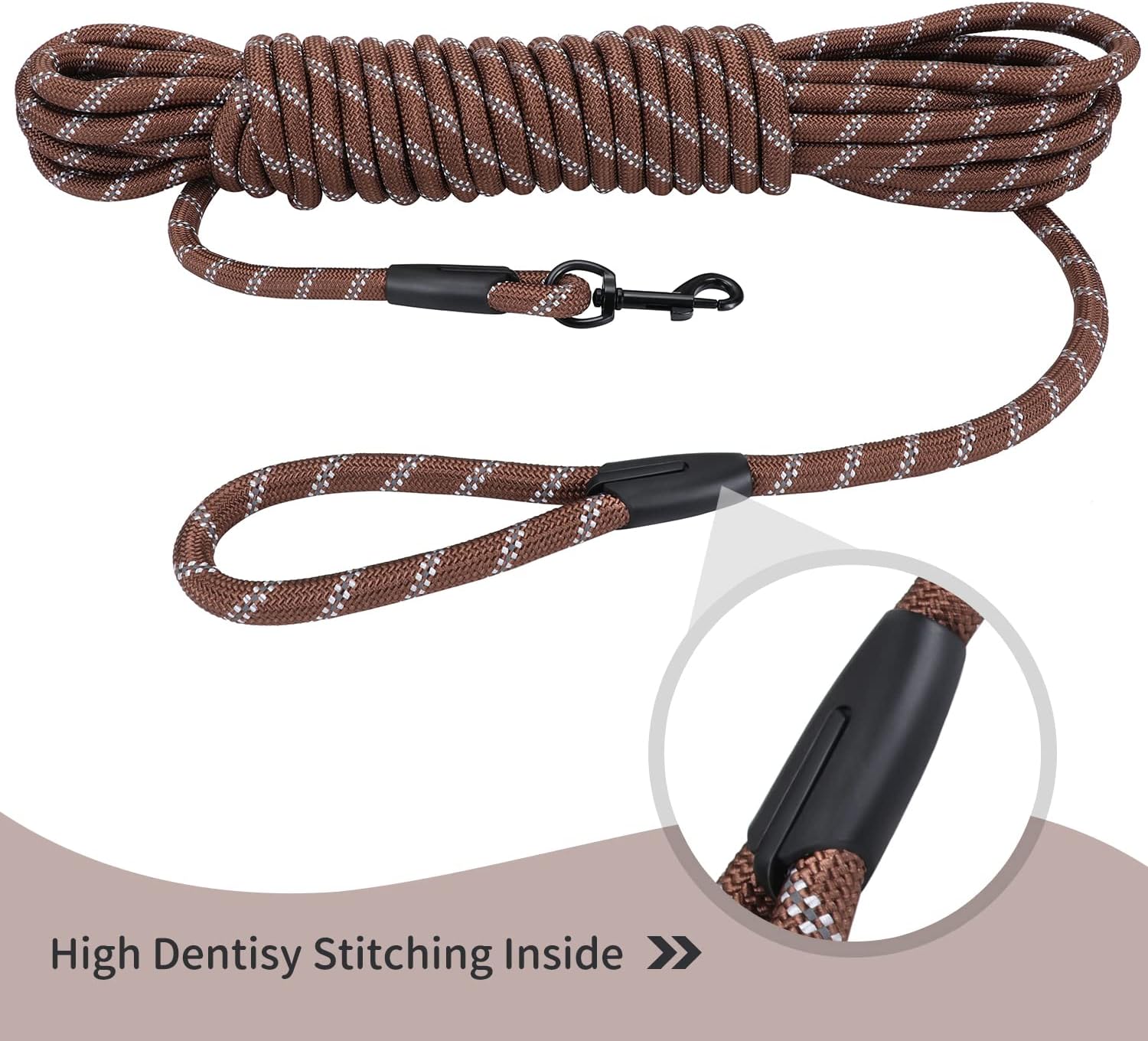 Hi Kiss Dog/Puppy Obedience Recall Training Agility Lead - 15ft 20ft 30ft 50ft 100ft Training Leash - Great for Play, Camping, or Backyard - Black 30ft