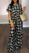 Ladies' V-neck Printed Top and Pants Casual Set