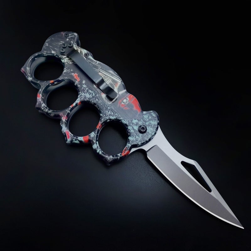 New Skull Printed Knuckle Folding Knife