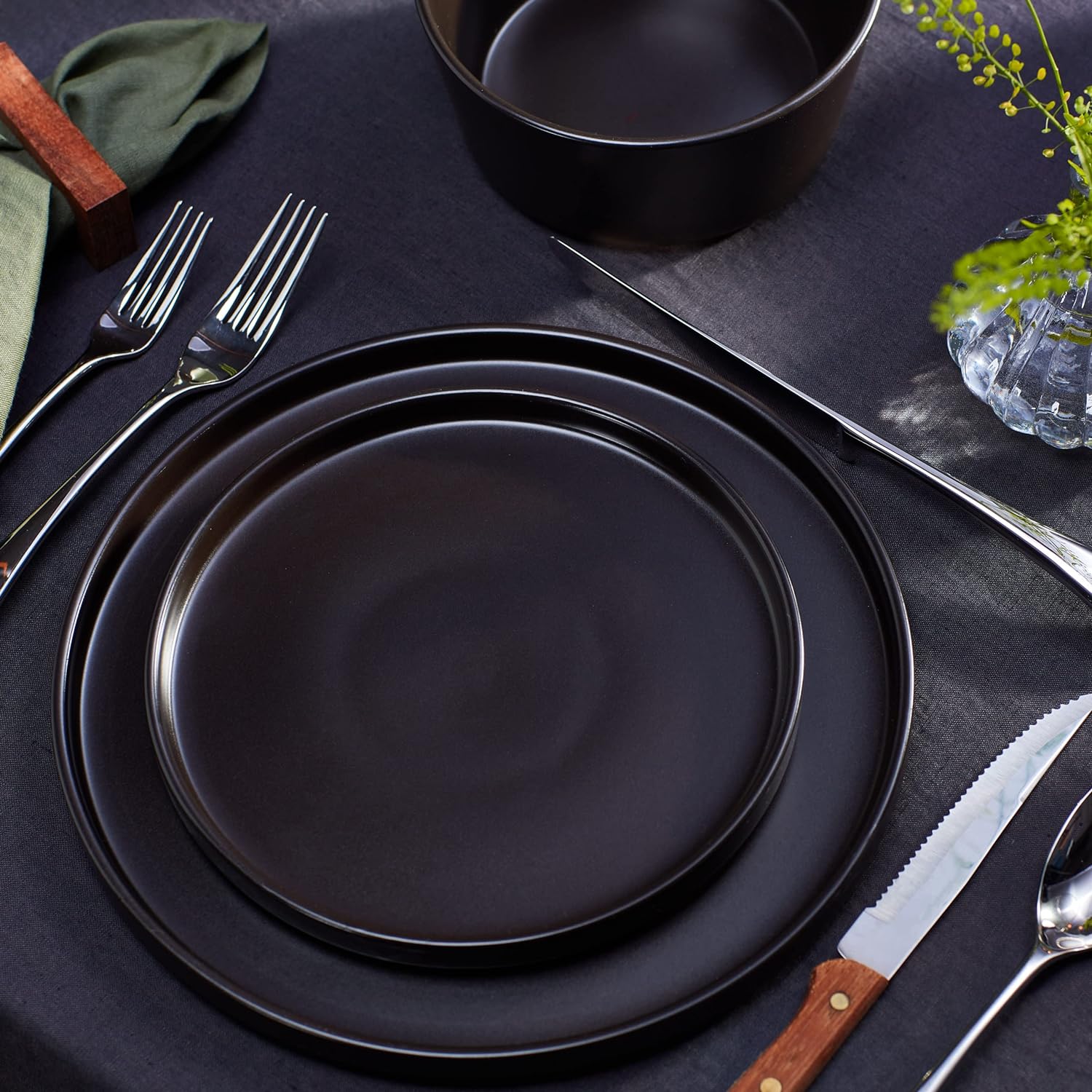 Stone Lain Coupe Dinnerware Set, Service For 4, Black Matte