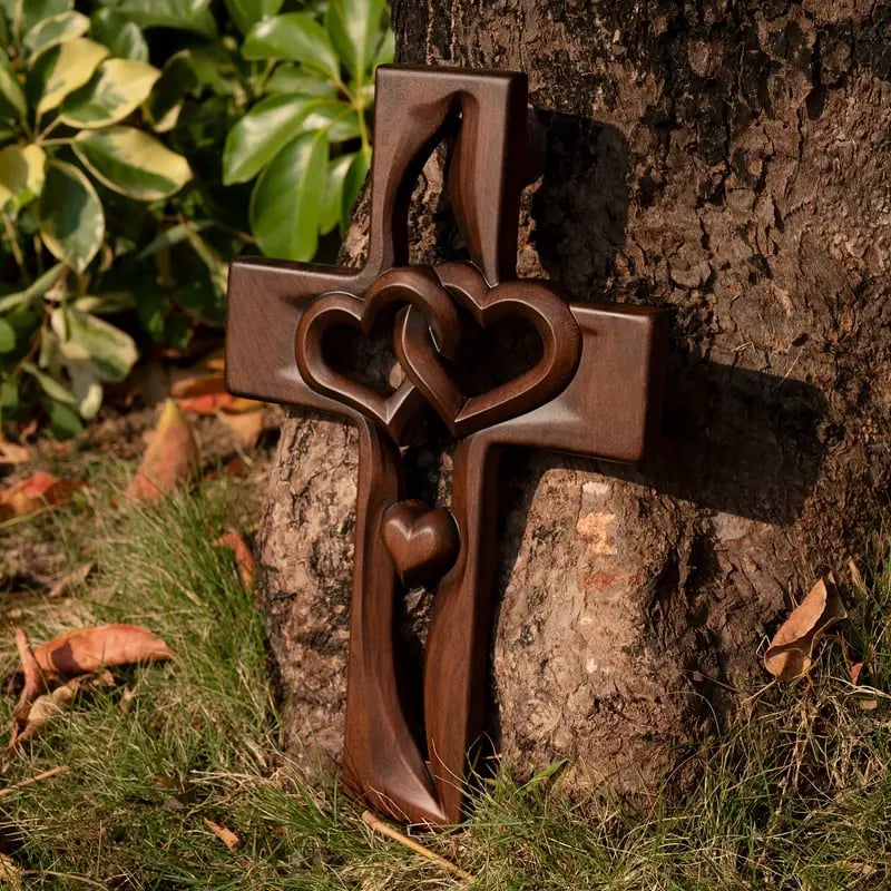 💝Christmas Gift- Intertwined Hearts Wooden Cross - Encouragement Gift