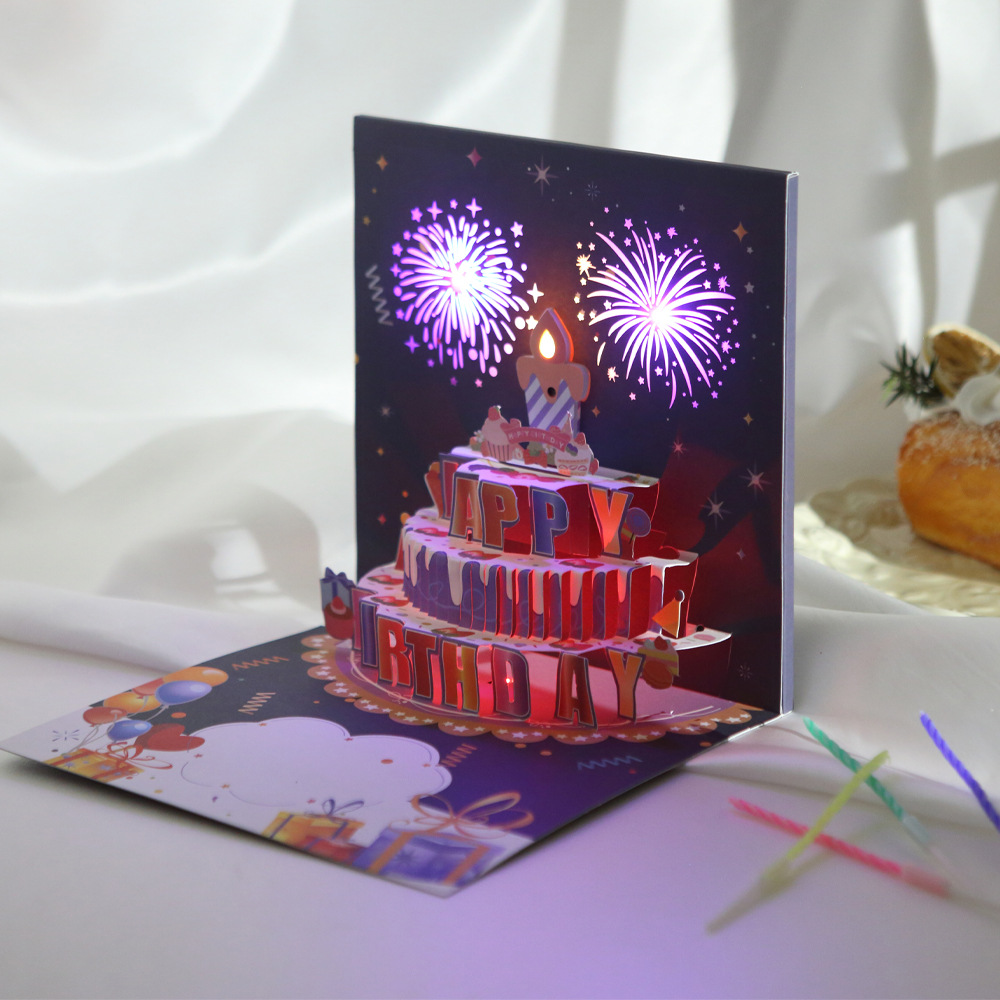 💥LAST DAY SALE 50% OFF💥Fireworks Pop Up Cake Light and Music Happy Birthday Card Gift
