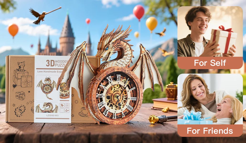 🔥Last Day 49% OFF - Ancient Dragon 3D Wooden Puzzle Clock DIY Craft Kit🐉