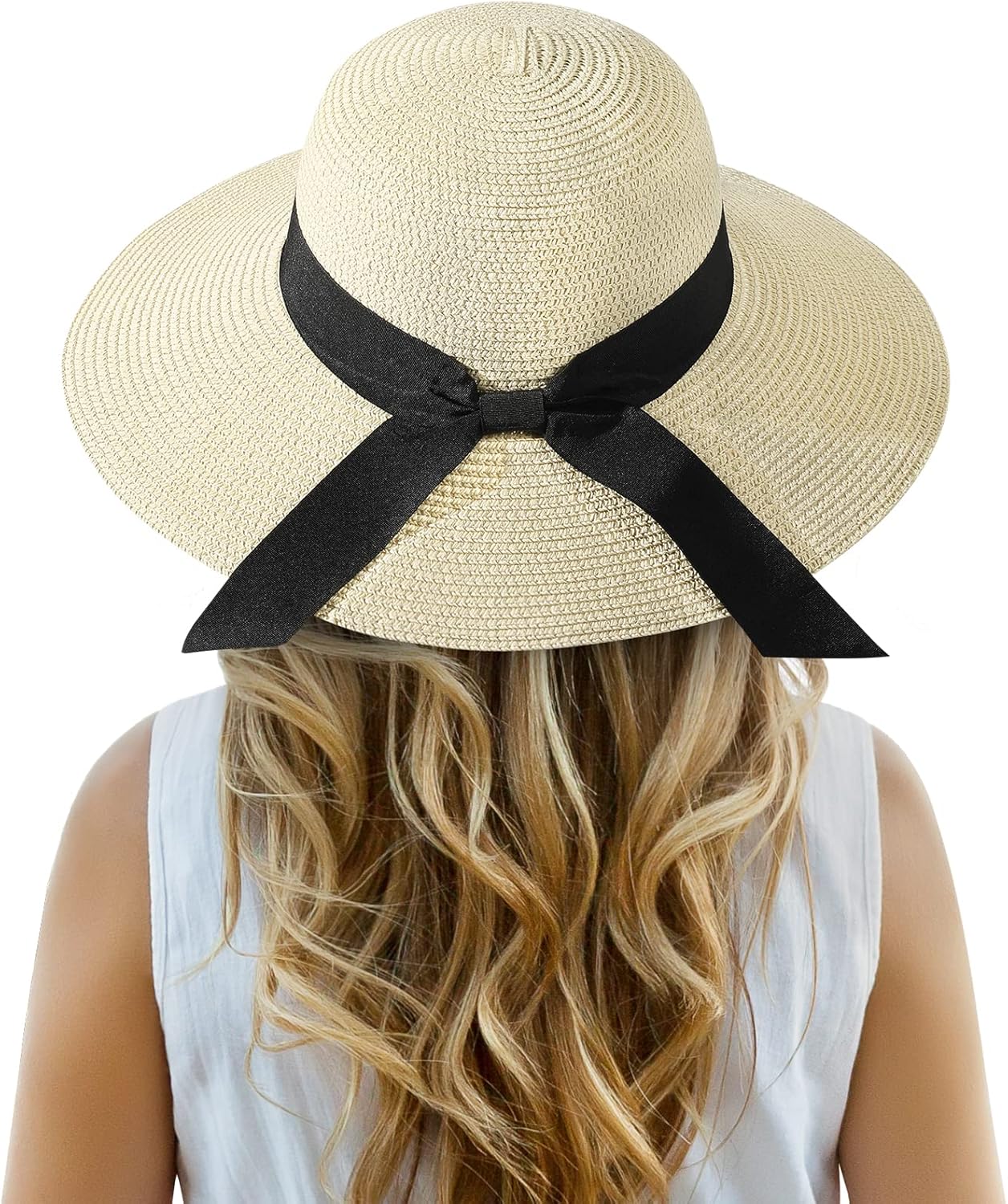 Beach Hat for Women, Wide Brim Sun Straw Hat for Women, Sun Hat Womens UPF 50+ UV Protection, Floppy Foldable Summer Hat