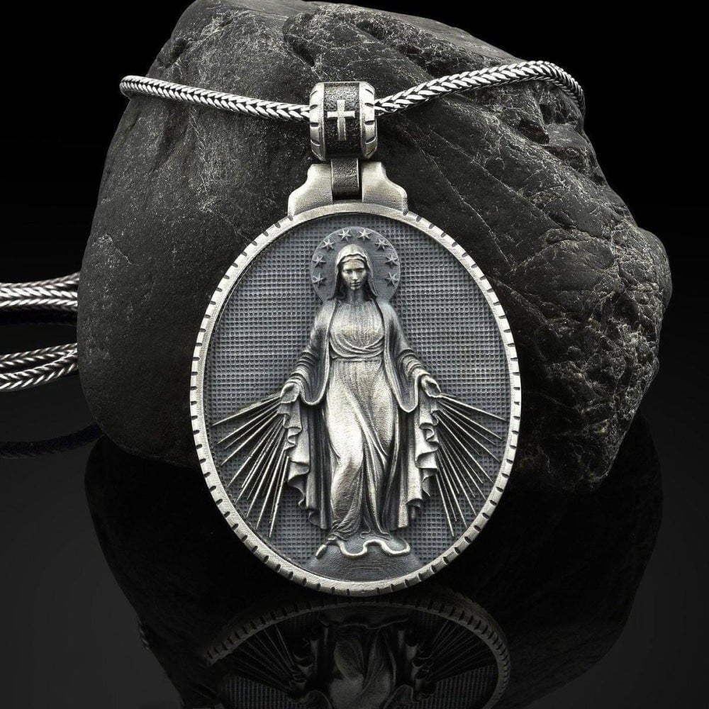 2024 Pure Tin Miraculous Medal Virgin Mary Necklace