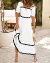 BTFBM Women's 2024 Summer Square Neck Short Puff Sleeve Dress Casual RIC Rac Tie Back Smocked A Line Flowy Maxi Dresses