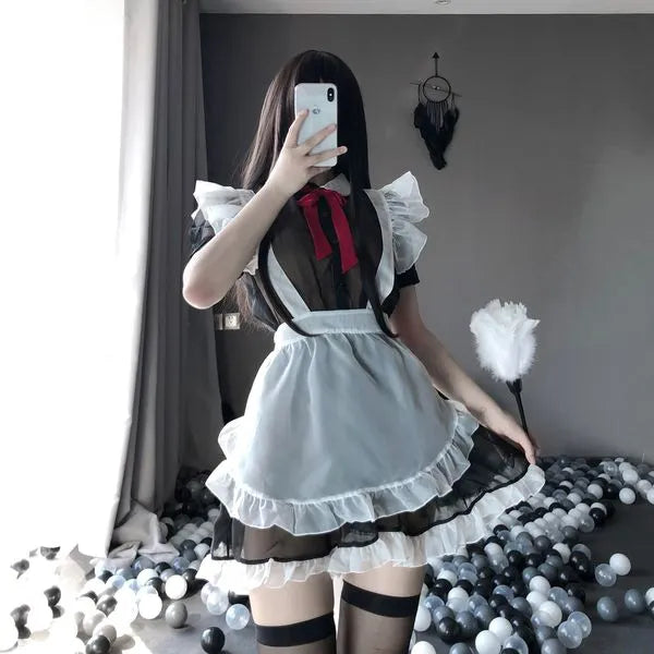 Cute anime maid cosplay costume outfit wit apron & tie PPF0290