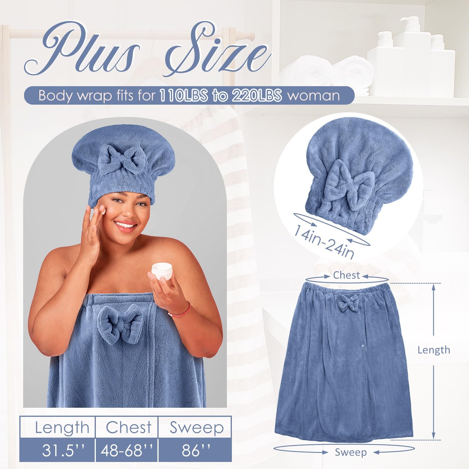 🎁TikTok Last Day Sale - 70% OFF🔥Plus Size Adjustable Oversized Wrap Bathrobe Set