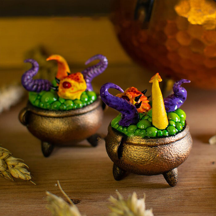 🔥3D mini table figure of a Little Orange Dragon in a Witch's Cauldron🔥