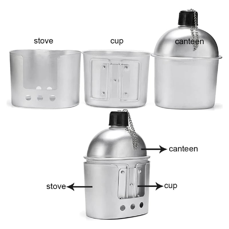 Military Canteen Set of 4, Canteen Cup Stove Pouch Kit