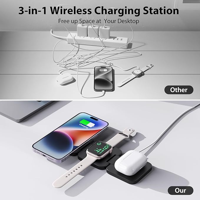 (🔥Last Day Promotion 50% OFF) 3 in 1 Folding Wireless Charging Station - Buy 2 Free Shipping