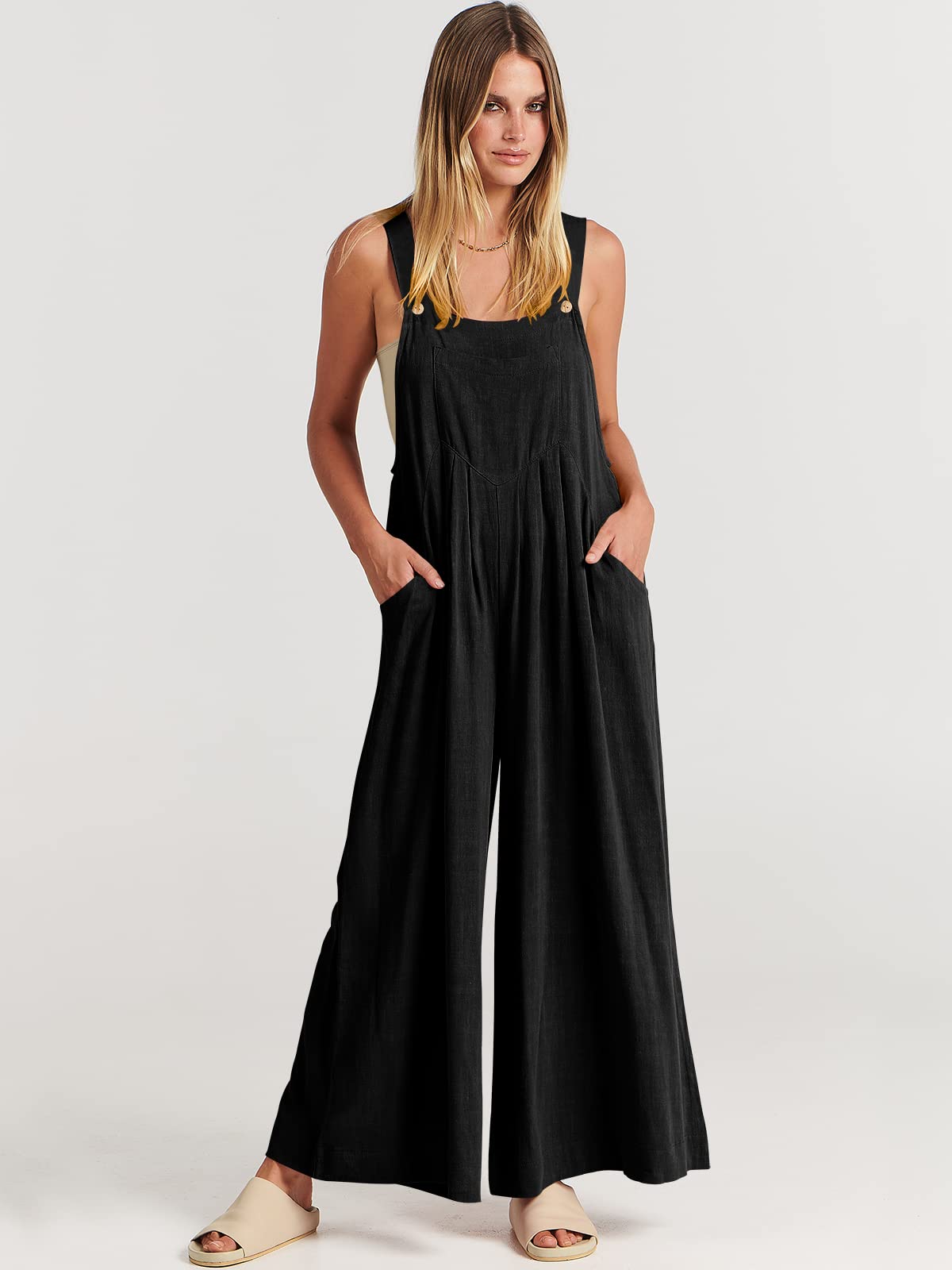 🔥Last Day 65% OFF🔥-Women's Sleeveless Wide Leg Jumpsuit with Pockets-BUY 2 FREE SHIPPING