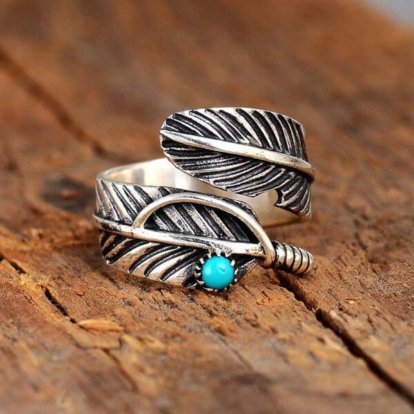 🔥 Last Day Promotion 70% OFF🎁Boho Feather Turquoise Adjustable Ring