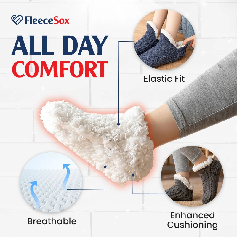 FleeceSox - Fleece-Lined Non-Slip Thermal Slippers Socks