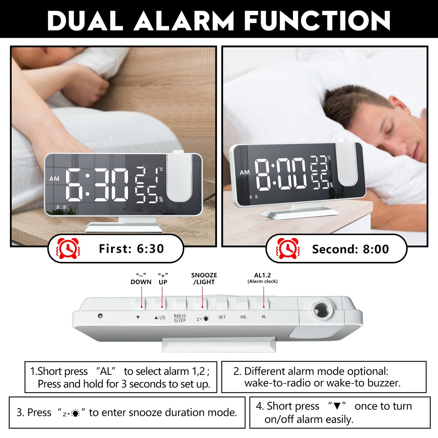 (Summer Hot Sale-40% OFF) Projection Alarm Clock-BUY 2 FREE SHIPPING