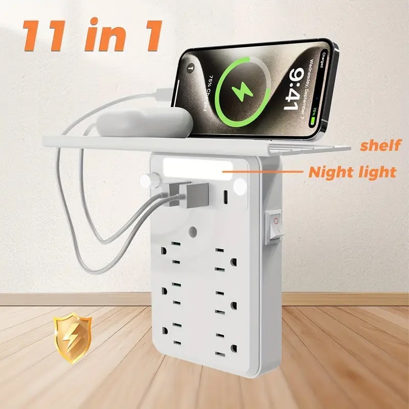 🎁TikTok Last Day Sale - 70% OFF🎉Wall Outlet Extender with Shelf Night