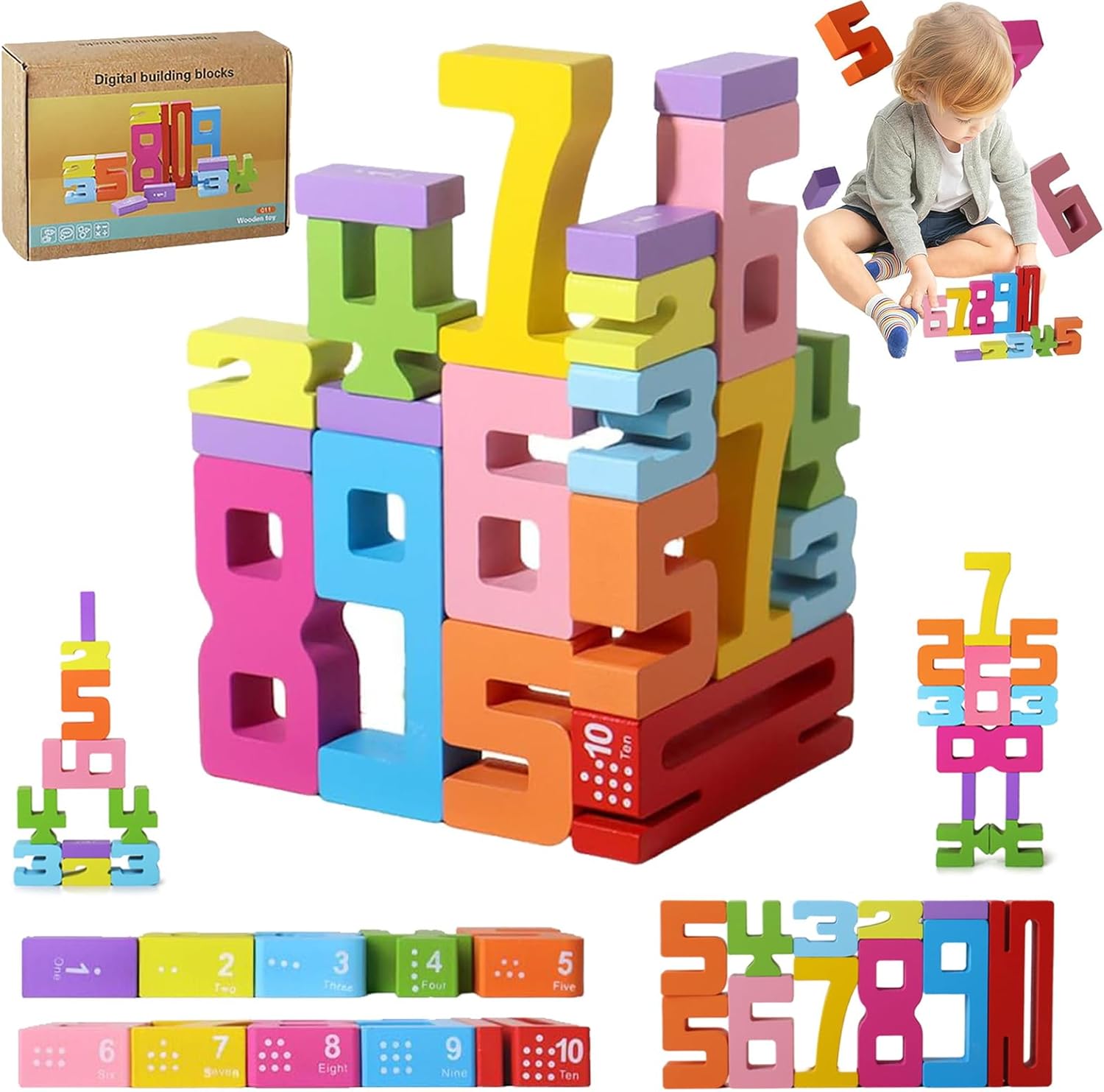 🥇Montessori-Inspired Wooden Number Building Blocks