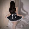 Sexy French Maid Costume Dress for Roleplay - Adjustable Lace Trimmed Black Dress with Apron, Headband & Garter Set PPF0336