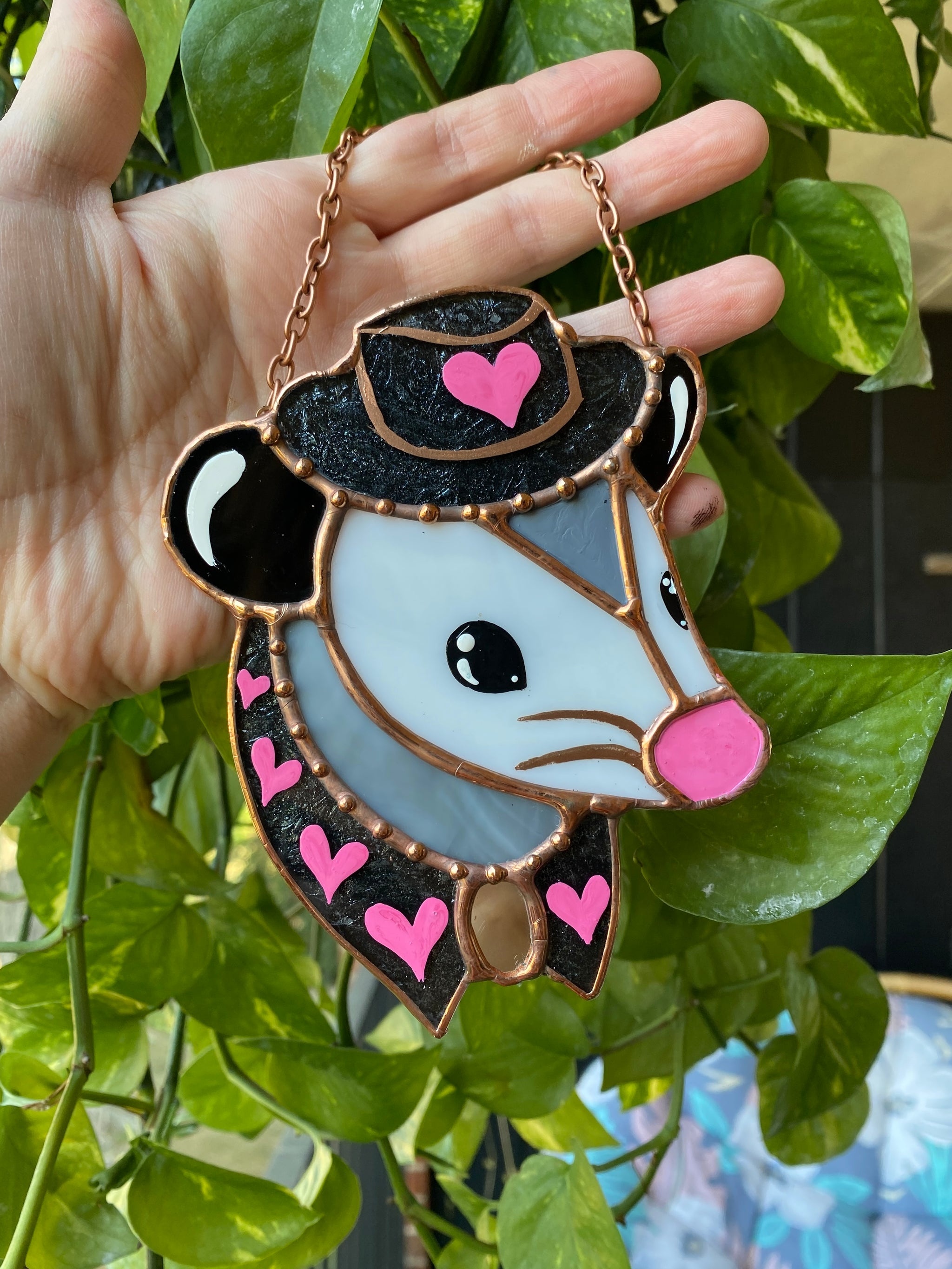 Handmade Opossum Stained Glass Suncatcher