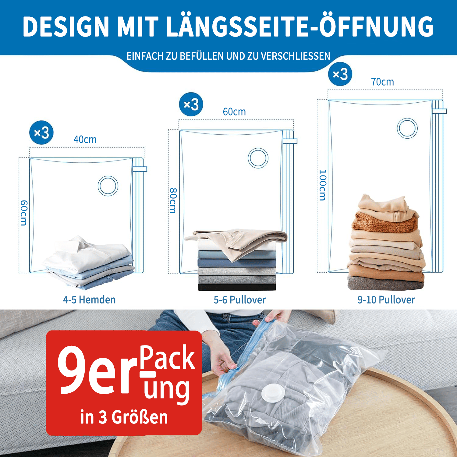 🔥6er-Pack leichte Reisetaschen mit elektrischer Pumpe 🔥 Kompakte Vakuum-Aufbewahrungsbeutel für Kleidung