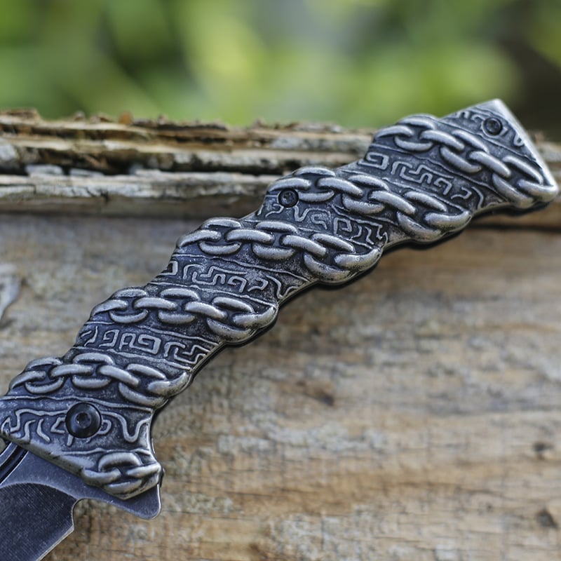 Embossed folding knife mountaineering portable camping knife for self-defense