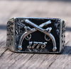 1776 American Independence Memorial Day Crossed Guns Signet Ring