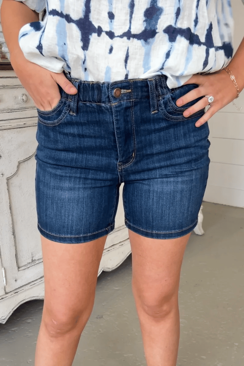 (🔥Last Day 50% OFF) Blue Elastic Waist Mid Length Shorts