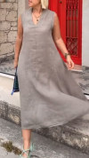 Women's V-neck Sleeveless Cotton and Linen Casual Dress