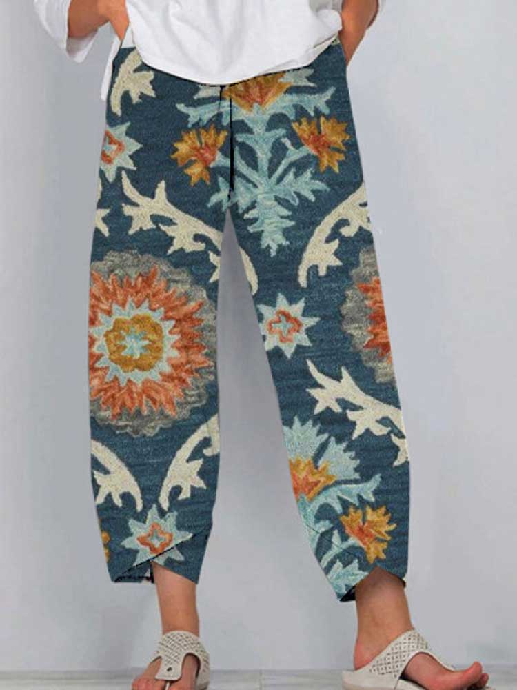 Women Printed Flower Shape Casual Pants