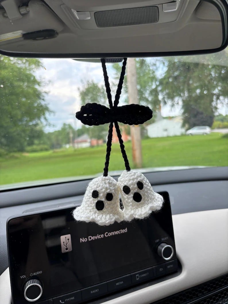 Halloween Crochet Ghost Car Charm