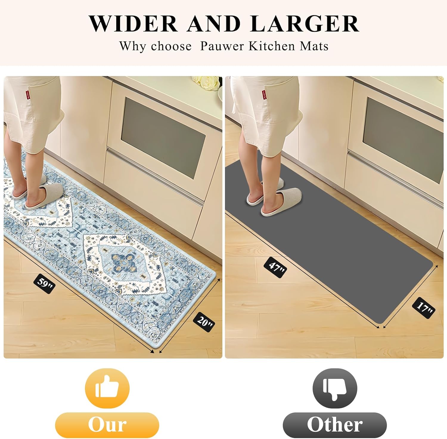 Pauwer Anti Fatigue Floor Mats - Cushioned Memory Foam 2 Piece Kitchen Rug Set, Non Slip Laundry & Sink Area Runner, Waterproof Comfort Standing Mat