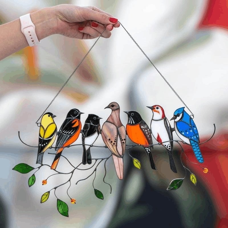 (🔥2024 NEW YEAR SALE) The Best Gift-Birds Stained  Window  Panel Hangings🎁