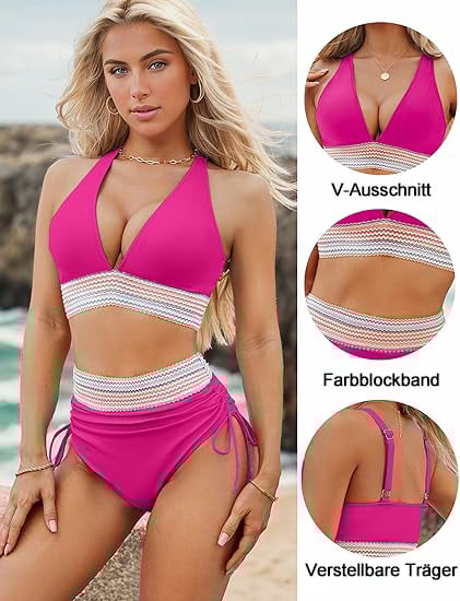 🔥Heißer Verkauf - 49% Rabatt 🏖️ Bikini-Sets mit hoher Taille und Bauchkontrolle im Farbblockdesign