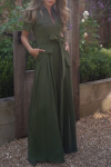 Women's Elegant Solid Color Lapel Pleated Wide Leg Jumpsuit