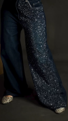 Women's Fashion High Waist Rhinestone Wide Leg Jeans