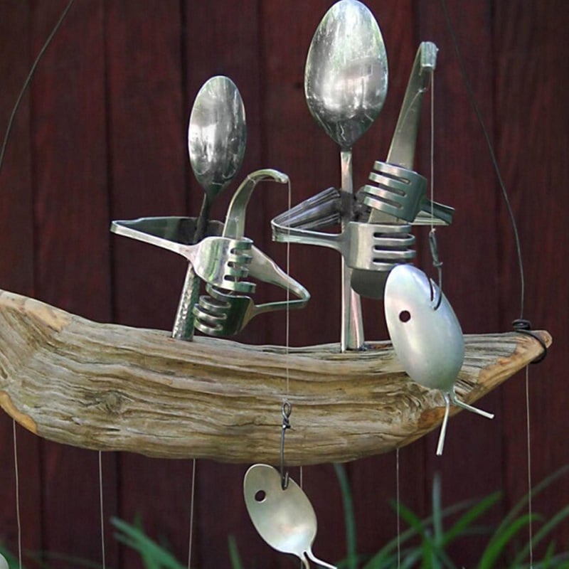 🐟Handmade Fishing Man Spoon Fish Sculpture Wind Chime