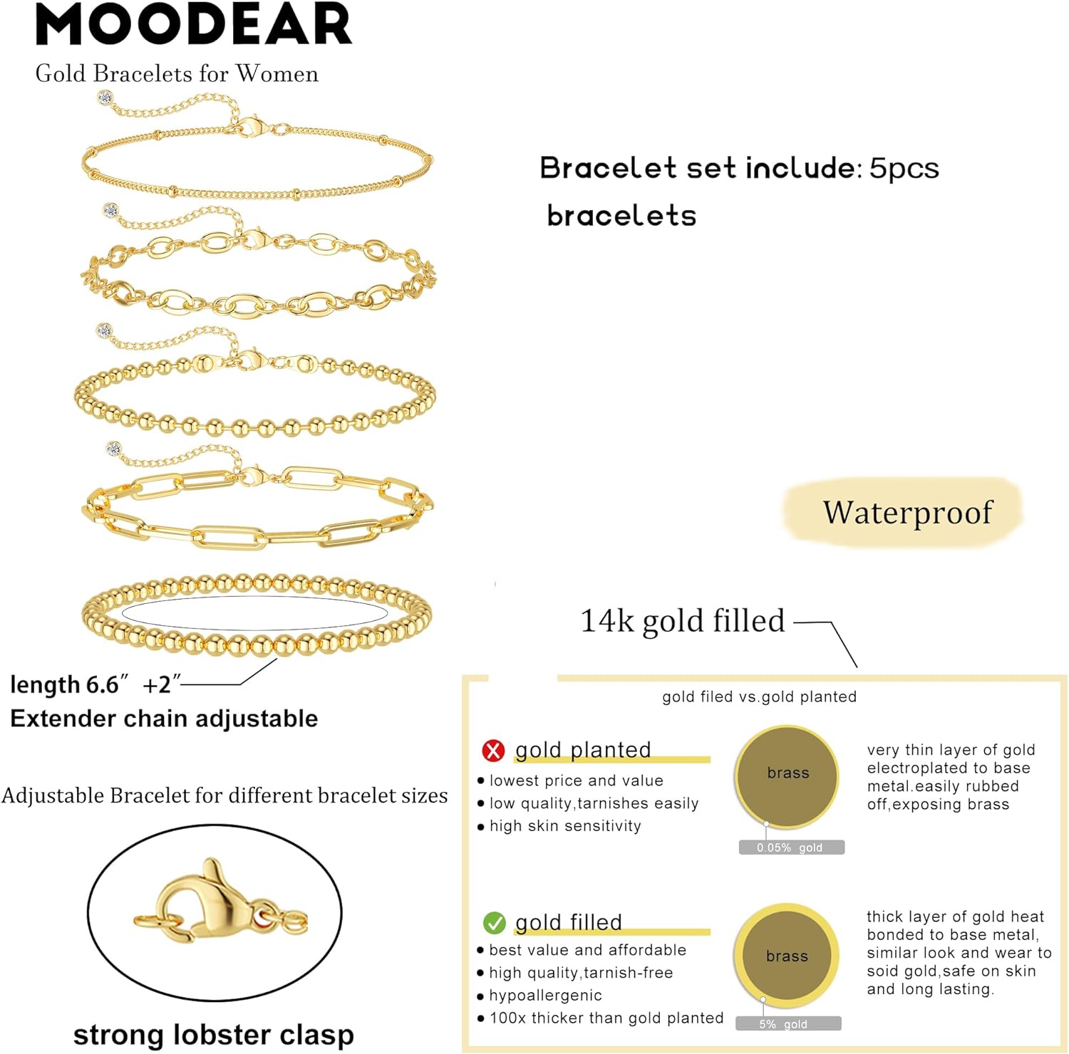 Moodear Gold Bracelet for Women 14K Real Gold Bracelet Sets for Women Dainty Snake Chain Bracelet Adjustable Cuban Link Bracelet for Women Cuff Bangle Gold Stackable Bracelets for Womens Jewelry Sets