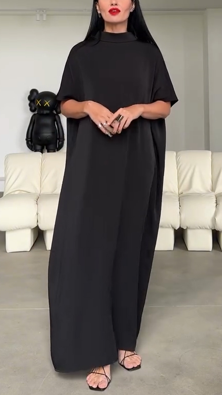 Women's Round Neck Solid Color Loose Dress+shawl Two-piece Set