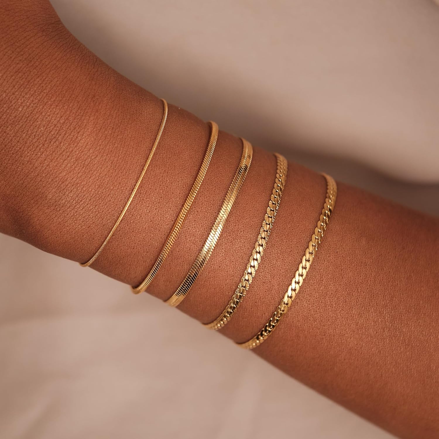 Moodear Gold Bracelet for Women 14K Real Gold Bracelet Sets for Women Dainty Snake Chain Bracelet Adjustable Cuban Link Bracelet for Women Cuff Bangle Gold Stackable Bracelets for Womens Jewelry Sets