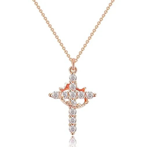 🎁 Today Only 49% Off - Crown Cross Necklace,Water and Sweat Resistant, Color-Resistant