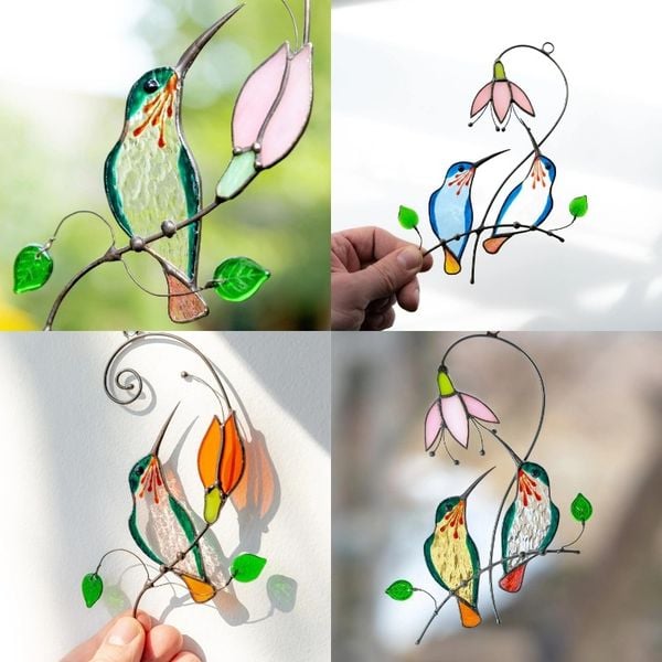 🔥Handmade Stained Hummingbird Suncatcher