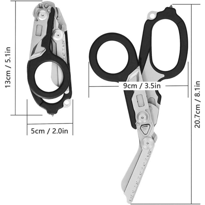 6 In 1 Emergency Rescue Foldable Shears with Strap Cutter & Glass Breaker & Oxygen Tank Wrench