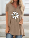 Hot style short sleeve V-neck T-shirt in flower print