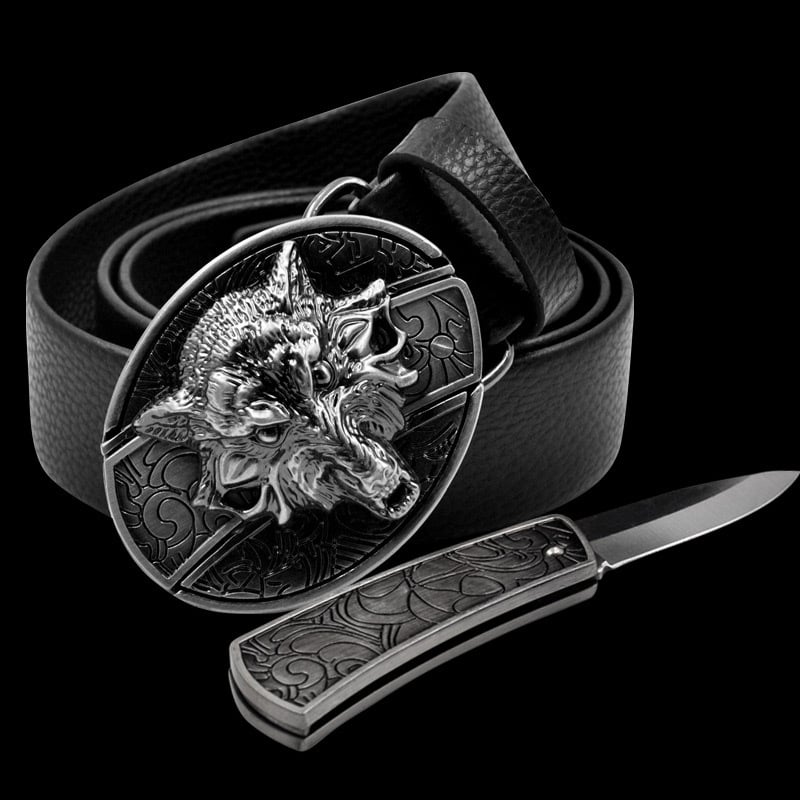 (🔥Last Day Promotion- SAVE 48% OFF)Fashion Punk Men's Genuine Leather Belt With Knife-Buy 2 Free Shipping