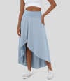 🌟A limited time special🌟 High Waisted High Low Ruffle 2-in-1 Flowy Quick Dry Casual Regular Maxi Skirt