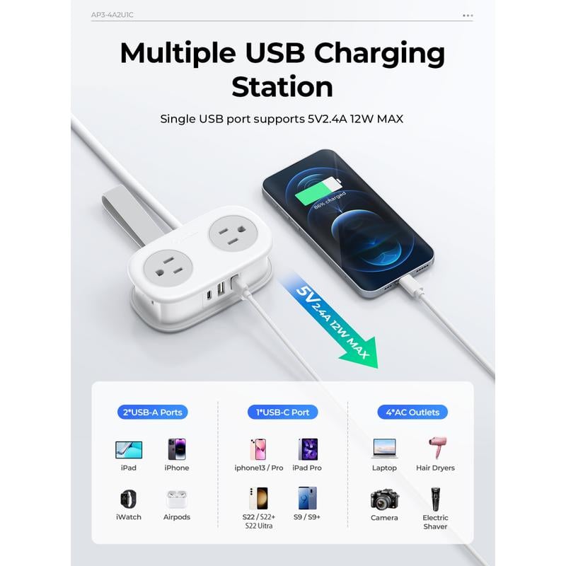 🎁TikTok Last Day Sale - 70% OFF🔥7 in 1  Power Strip, ORICO 4 Outlets 3 USB Ports