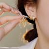 PANSHI Sterling Silver Post Cubic Zirconia Half Hoop Stud Earrings Looks Like 4 Gold Hoop Earrings for Women